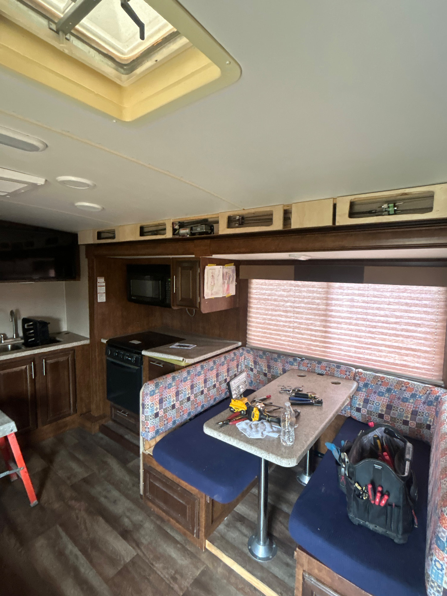 RV dinette and interior during service work