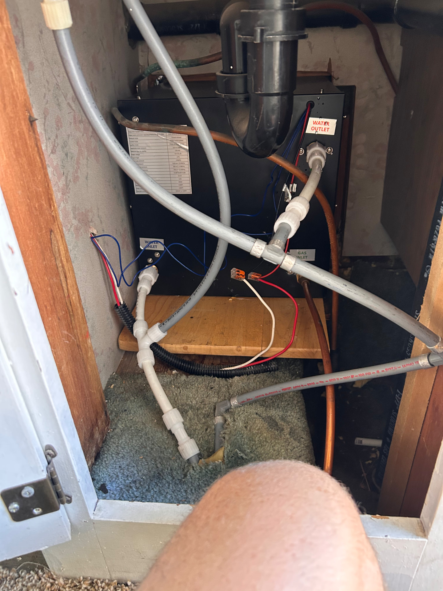 RV water heater and plumbing during service